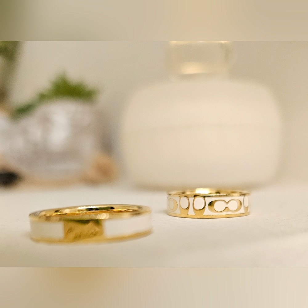 2 Coach Gold and White Stackable Rings
